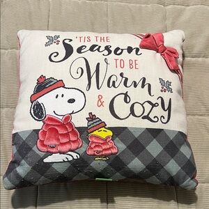 Holiday Snoopy and Woodstock Pillow - Red and Black